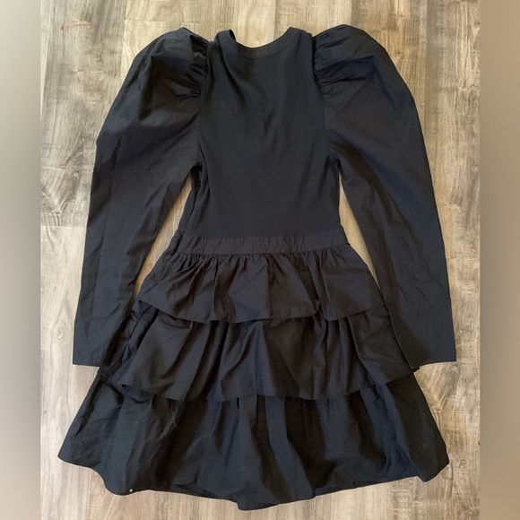 Ulla Johson Amiri Dress Noir Cotton Fine Ribbed Poplin Ballon Sleeves Small - Picture 7 of 7